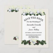 White Magnolia Greenery Floral Save the Date Kaart (Voorkant / Achterkant)
