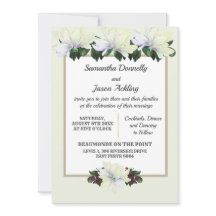 White Magnolia Greenery Floral Wedding Invitation