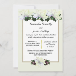 White Magnolia Greenery Floral Wedding Invitation Kaart