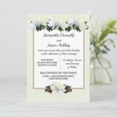 White Magnolia Greenery Floral Wedding Invitation Kaart (Staand voorkant)