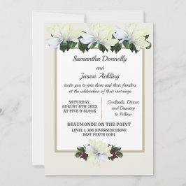 White Magnolia Greenery Floral Wedding Invitation Kaart