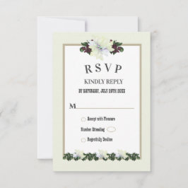 White Magnolia Greenery Floral Wedding RSVP Card Kaart