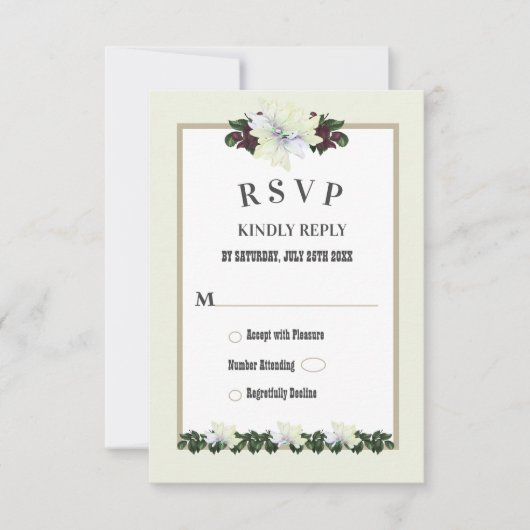 White Magnolia Greenery Floral Wedding RSVP Card Kaart (Voorkant)