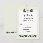 White Magnolia Greenery Floral Wedding RSVP Card Kaart (Voorkant / Achterkant)