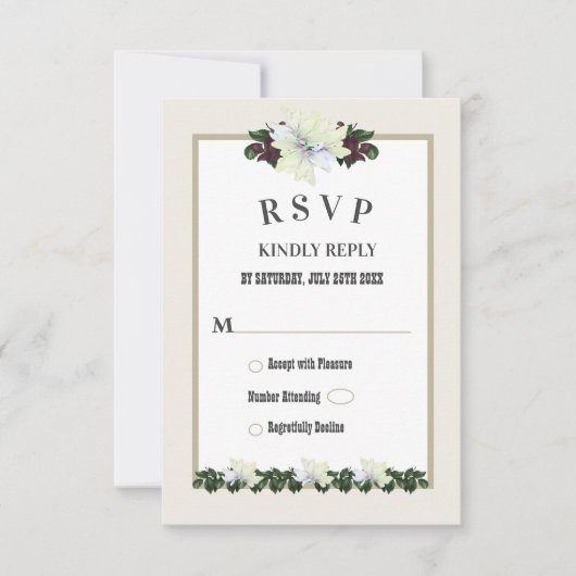 White Magnolia Greenery Floral Wedding RSVP Card Kaart (Voorkant)