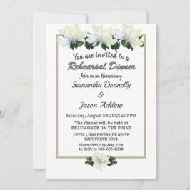 White Magnolia Greenery Wedding Rehearsal Dinner Kaart