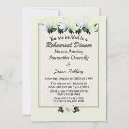 White Magnolia Greenery Wedding Rehearsal Dinner Kaart