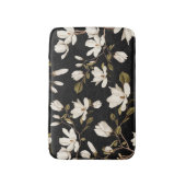 White Magnolia Grove on Black Elegant Floral  Badmat (Voorkant Verticaal)