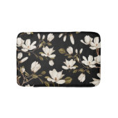 White Magnolia Grove on Black Elegant Floral  Badmat (Voorkant)