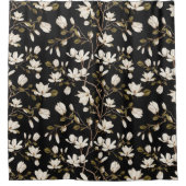 White Magnolia Grove on Black Elegant Floral  Douchegordijn (Voorkant)