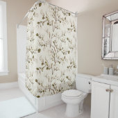 White Magnolia Grove on Cream Elegant Floral  Douchegordijn (In situ)