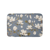 White Magnolia Grove on Slate Blue Elegant Floral Badmat (Voorkant)