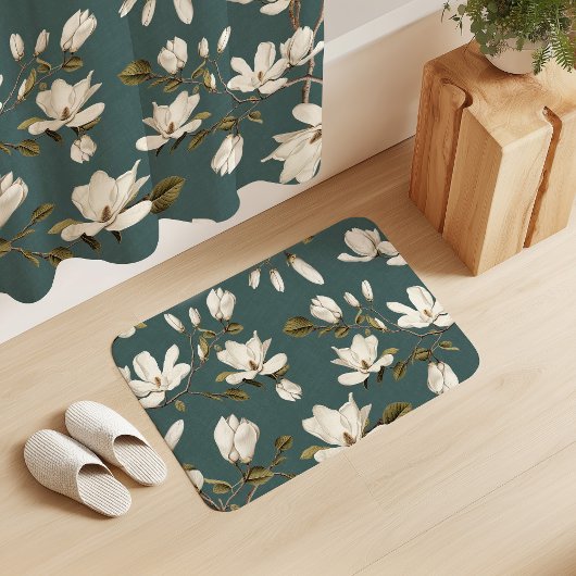 White Magnolia Grove on Viridian Elegant Floral  Badmat