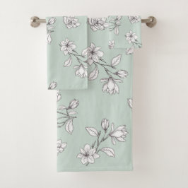 White Magnolia Mint Green Bad Handdoek