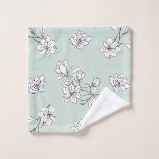 White Magnolia Mint Green Bad Handdoek (Wasdoekje)