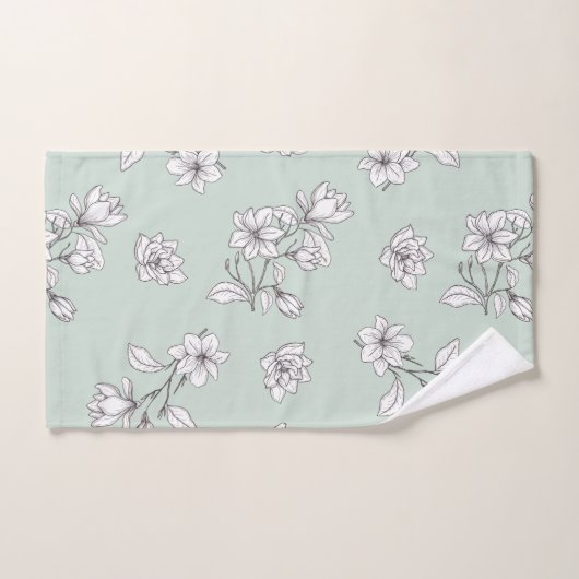 White Magnolia Mint Green Bad Handdoek (Handdoek)