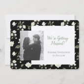 White Magnolia on Black Save the Date w Photo (Achterkant)