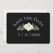 White Magnolia on Black Save the Date w Photo (Voorkant)