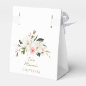 White Magnolia Pink Flowers Gold Cross Baptisme Bedankdoosjes (Achterkant)