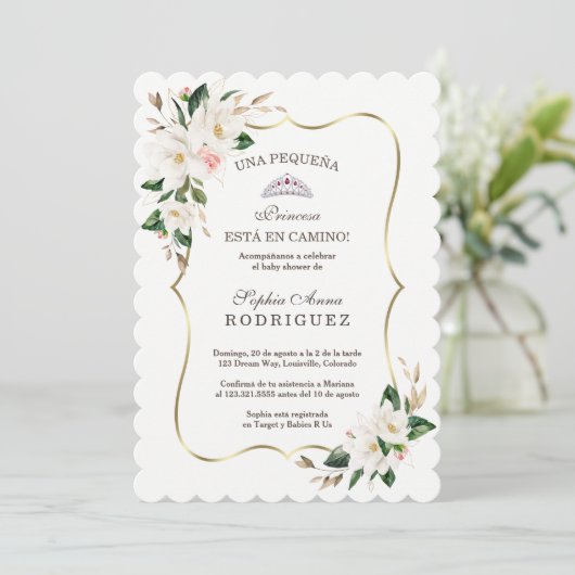 White Magnolia Pink Invitación de Baby shower  Kaart (Staand voorkant)