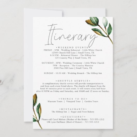 White Magnolia Rustic Welkom Brief & Route Notitiekaartje (Achterkant)