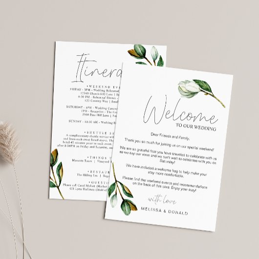 White Magnolia Rustic Welkom Brief & Route Notitiekaartje