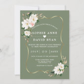 White Magnolia Sage Green All In One Wedding   Kaart (Voorkant)