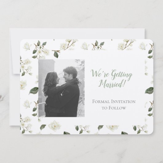 White Magnolia Save the Date w Photo (Achterkant)