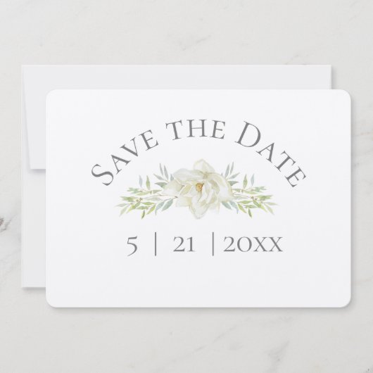 White Magnolia Save the Date w Photo (Voorkant)