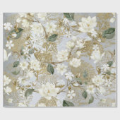 White Magnolia Silver Gold Ferns Floral Wedding Cadeaupapier (Vlak)