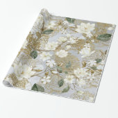 White Magnolia Silver Gold Ferns Floral Wedding Cadeaupapier (Uitgerold)