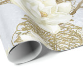 White Magnolia Silver Gold Ferns Floral Wedding Cadeaupapier (Rol Hoek)