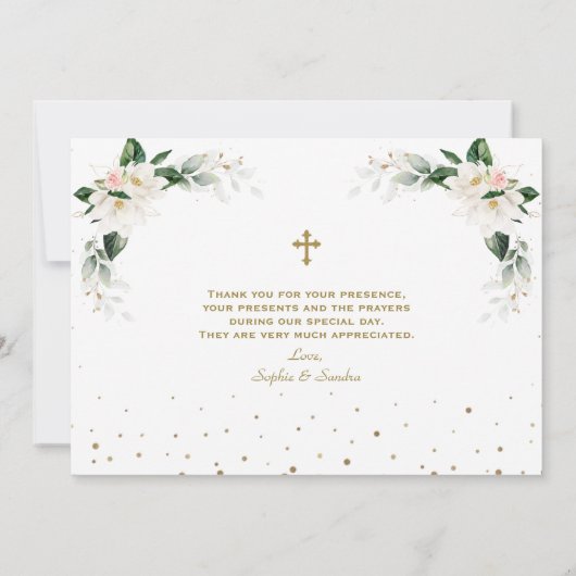 White Magnolia Twins 1st Birthday Christening Bedankkaart (Achterkant)