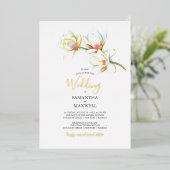 White Magnolia Waterverf Flower Wedding Folie Uitnodiging (Staand Voorkant)