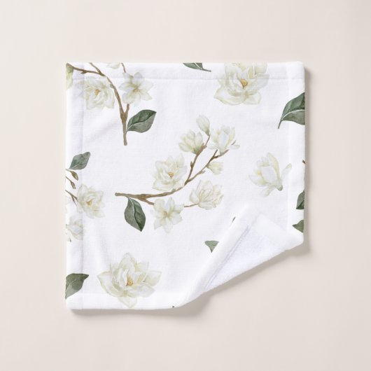 White Magnolia Waterverf Pattern Bad Handdoek (Wasdoekje)