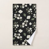 White Magnolia Waterverf Pattern Black Bad Handdoek (Handdoek)