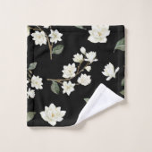 White Magnolia Waterverf Pattern Black Bad Handdoek (Wasdoekje)