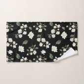 White Magnolia Waterverf Pattern Black Bad Handdoek (Handdoek)