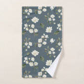 White Magnolia Waterverf Pattern Slate Grey Bad Handdoek (Handdoek)