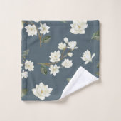 White Magnolia Waterverf Pattern Slate Grey Bad Handdoek (Wasdoekje)