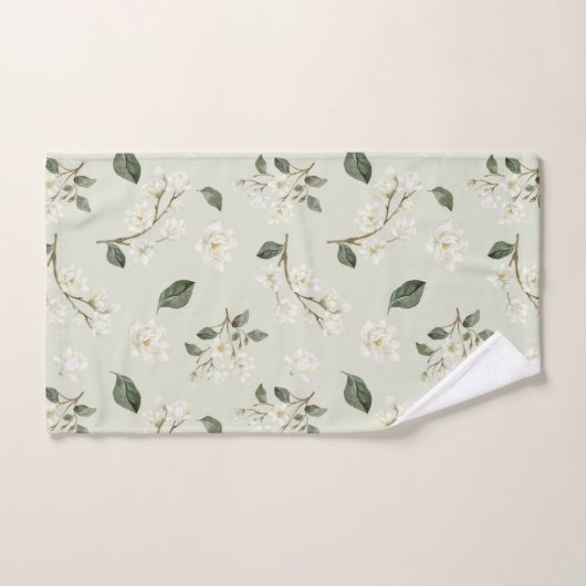 White Magnolia Waterverf Pattern Zee Foam Green Bad Handdoek (Handdoek)