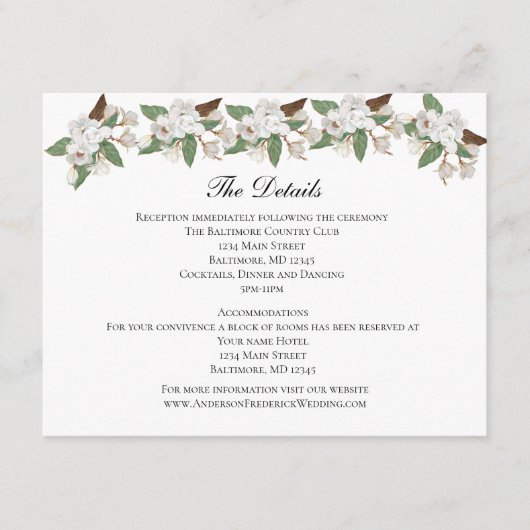 White Magnolia Wedding Details Enclosure Card Informatiekaartje (Voorkant)