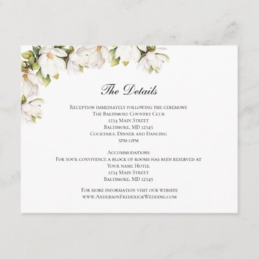 White Magnolia Wedding Details Enclosure Card Informatiekaartje (Voorkant)