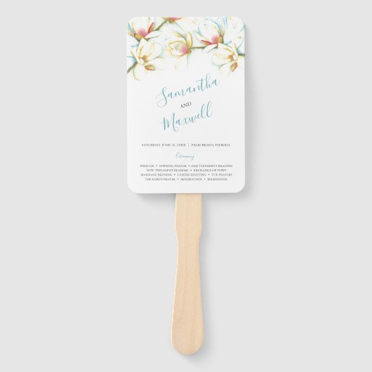 White Magnolia Wedding Program Fan Handwaaier (Voorkant)