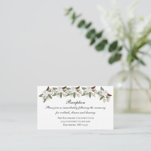 White Magnolia Wedding Reception Enclosure card Informatiekaartje (Staand voorkant)