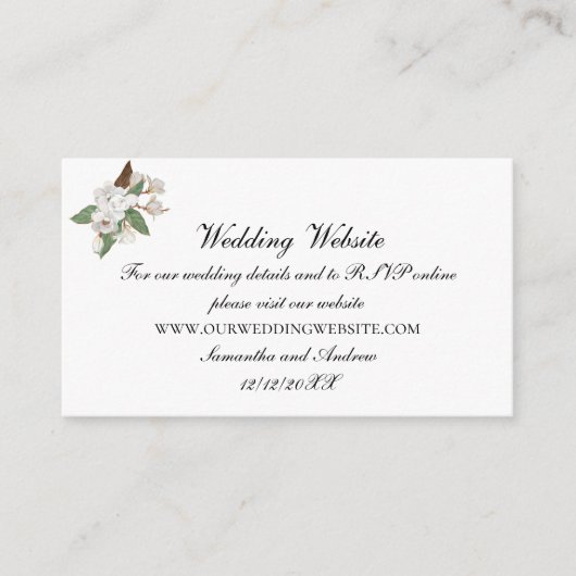 White Magnolia Wedding Website Enclosure Card Informatiekaartje (Voorkant)