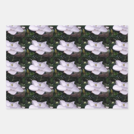 White Magnolia Wrapping Paper Flat Sheet Set van 3 (Voorkant 3)