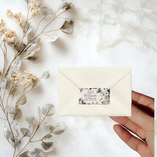 White Magnolias and Butterfly Return Address Etiket