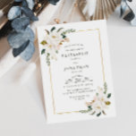 white magnolias bruiloft kaart<br><div class="desc">Greenery thema met waterverf witte magnolia bloemen en een elegant faux goud lijst. De tekst en de kleuren kunnen worden gepersonaliseerd om uw trouwthema aan te passen.</div>
