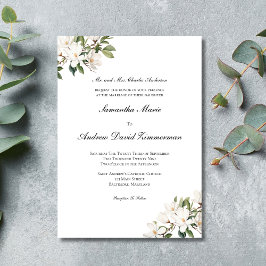 White Magnolias Classic Formal Elegant Wedding Kaart